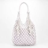 Women Tassels Handbag Hollow Mesh Woven Bag Mori Straw Beach Bag