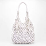 Women Tassels Handbag Hollow Mesh Woven Bag Mori Straw Beach Bag