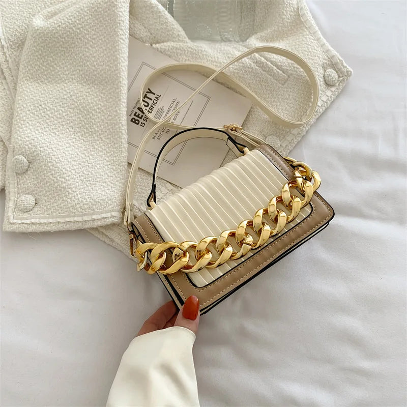 Women Textured Bag Chain Shoulder Small Square Bag Handbags