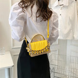 Women Textured Bag Chain Shoulder Small Square Bag Handbags