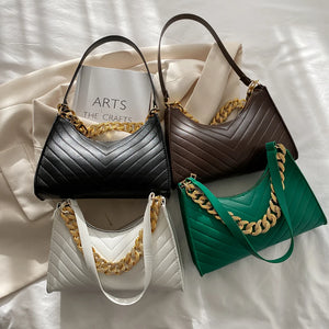Thick Chain Shoulder Bag PU Leather Evening Bags Casual Handbags