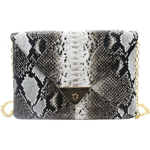 Snakeskin Envelop Clutch Handbag with Chain Strap