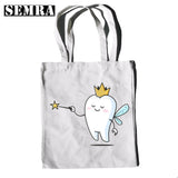 Funny Dentist Graphic Shoulder Bag Canvas Girl Handbag 90s Casual Shopping