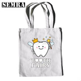 Funny Dentist Graphic Shoulder Bag Canvas Girl Handbag 90s Casual Shopping
