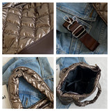 Women Top-Handle Bag Retro PU Splicing Quilted Winter Lattice Shoulder Bag
