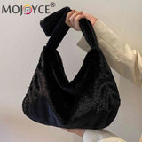 Fluffy Top Handle Bag Soft Tote Shoulder Bag Zipper Girls Cosmetic Holder