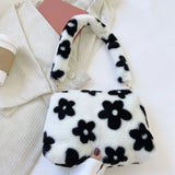 Plush Flower Print Top-Handle Crossbody Bag for Women