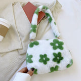 Plush Flower Print Top-Handle Crossbody Bag for Women
