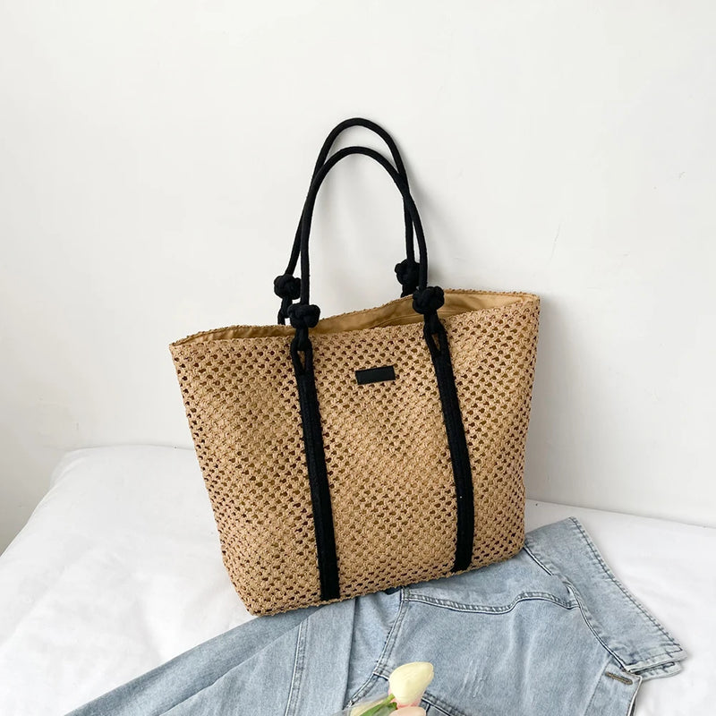 Straw Beach Shoulder Bags Solid Bags Ladies Traveling Shopping Handbags