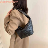 Women Top-handle Bags PU Leather Hobos Shoulder Bag Quilted Rhombus Pattern