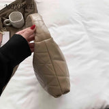 Women PU Leather Top-handle Shoulder Bag Quilted Rhombus Pattern Solid Clutch