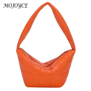 Women PU Leather Top-handle Shoulder Bag Quilted Rhombus Pattern Solid Clutch