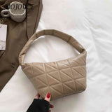 Women PU Leather Top-handle Shoulder Bag Quilted Rhombus Pattern Solid Clutch