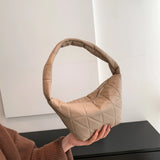 Women Top-handle Bag Quilted Rhombus Pattern Solid Girl Clutch