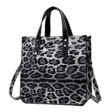 Leopard Print Women's Tote Handbag Set with Metal Chain Shoulder Bag