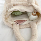 Animal Shape Faux Lambswool Fur Tote Bag - Large Capacity Handbag for Women