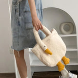 Animal Shape Faux Lambswool Fur Tote Bag - Large Capacity Handbag for Women