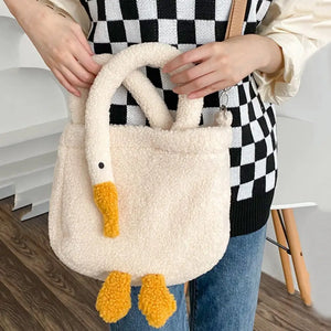 Animal Shape Faux Lambswool Fur Tote Bag - Large Capacity Handbag for Women