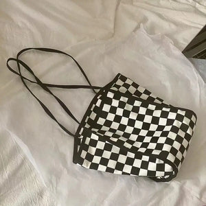 Canvas Plaid Tote Bag for Women Girls