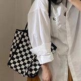 Canvas Plaid Tote Bag for Women Girls