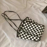 Canvas Plaid Tote Bag for Women Girls