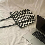 Canvas Plaid Tote Bag for Women Girls