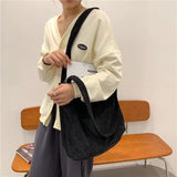 Women Tote Bag Cotton High-Capacity Casual Solid Zipper Shoulder Bags Handbags