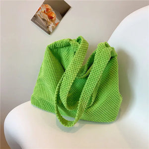 Women Tote Bag Cotton High-Capacity Casual Solid Zipper Shoulder Bags Handbags