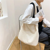 Women Tote Bag Cotton High-Capacity Casual Solid Zipper Shoulder Bags Handbags