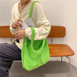 Women Tote Bag Cotton High-Capacity Casual Solid Zipper Shoulder Bags Handbags