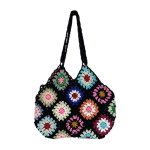 Boho Floral Crochet Large Tote Bag Multicolor Handbag