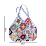 Boho Floral Crochet Large Tote Bag Multicolor Handbag