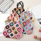 Boho Floral Crochet Large Tote Bag Multicolor Handbag