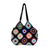 Boho Floral Crochet Large Tote Bag Multicolor Handbag