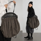 Vintage Nylon Bucket Striped Tote Bag Soft Shoulder Handbag Backpack
