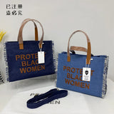 Women Tote Bag Large Capacity Denim Shopping Handbag