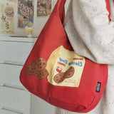 Odd Biscuits Graphic Print Canvas Tote Bag Red Handbag