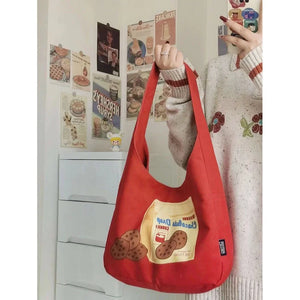 Odd Biscuits Graphic Print Canvas Tote Bag Red Handbag