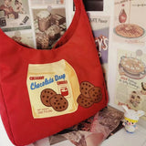 Odd Biscuits Graphic Print Canvas Tote Bag Red Handbag