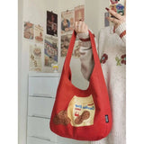 Odd Biscuits Graphic Print Canvas Tote Bag Red Handbag