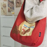Odd Biscuits Graphic Print Canvas Tote Bag Red Handbag