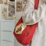 Odd Biscuits Graphic Print Canvas Tote Bag Red Handbag
