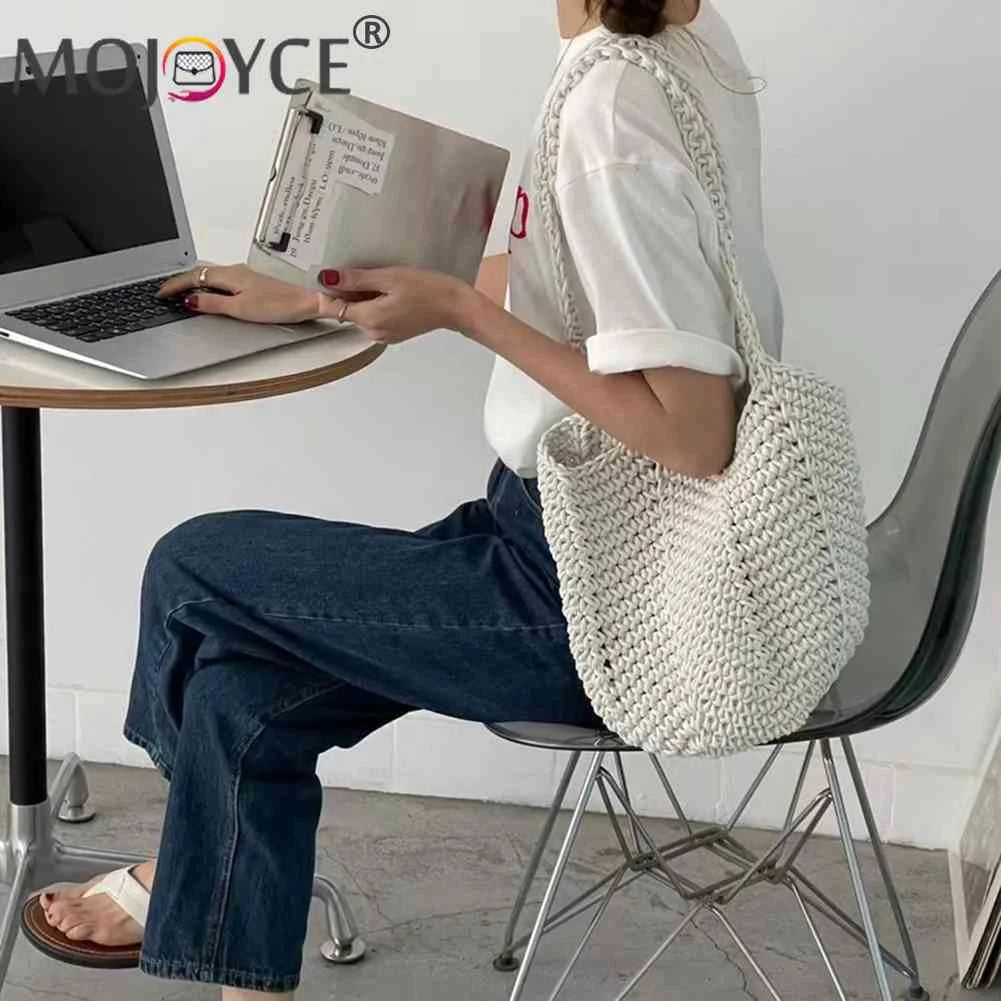 Vintage Knitting Handbags Summer Casual Soft Tote Bags for Women