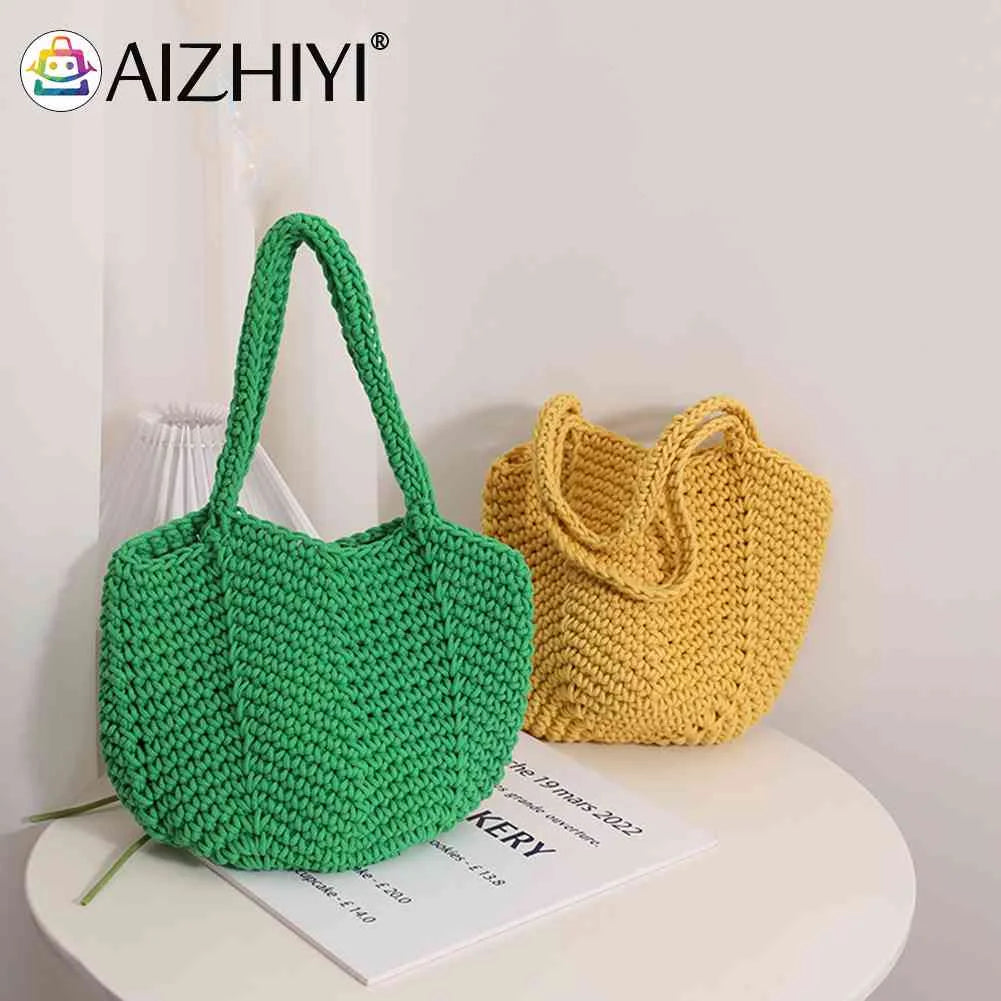 Vintage Knitting Handbags Soft Solid Portable Tote Bags for Ladies