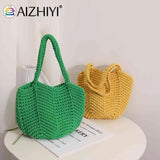 Vintage Knitting Handbags Soft Solid Portable Tote Bags for Ladies