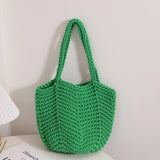 Vintage Knitting Handbags Soft Solid Portable Tote Bags for Ladies