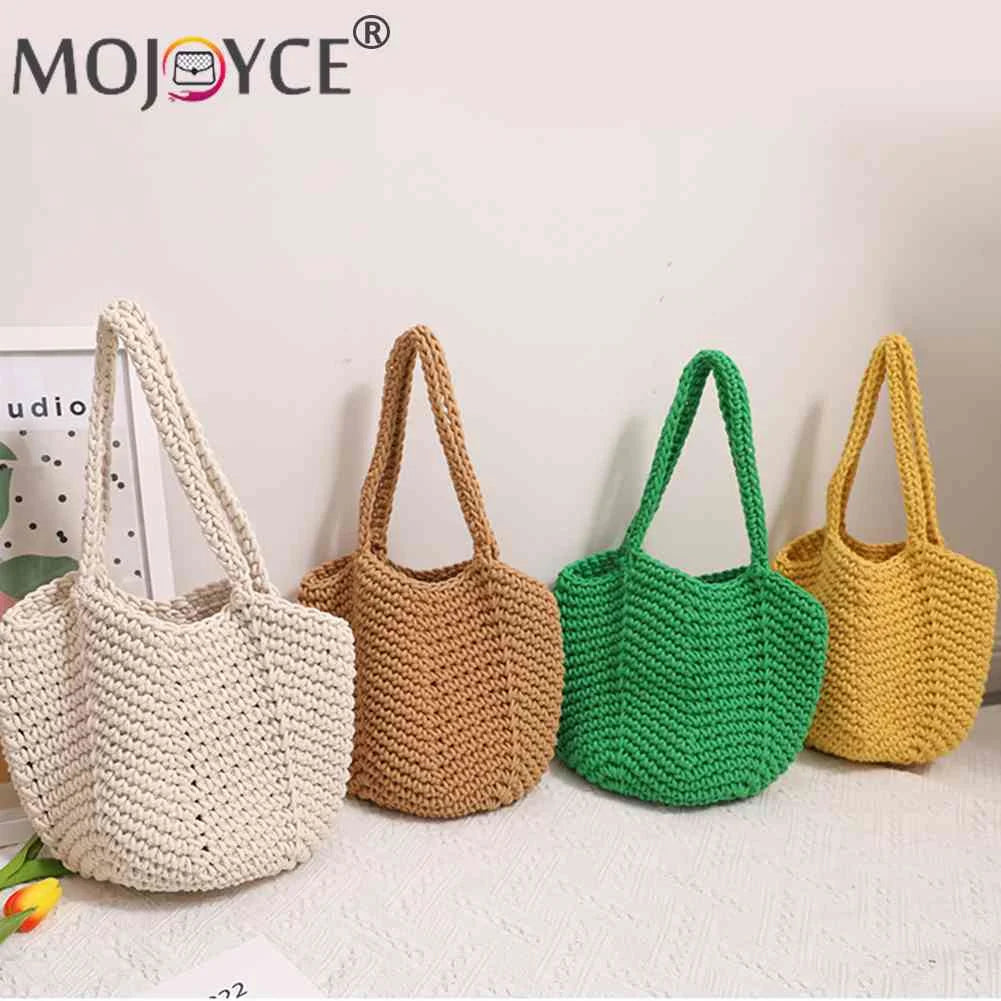 Vintage Knitting Handbags Summer Casual Soft Tote Bags for Women