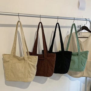 Corduroy Tote Shoulder Bag Underarm Clutch Vintage Girl Travel Holiday