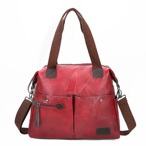 Women Tote Shoulder Bag Multi-pocket Casual Large Capacity PU Leather Handbag