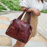 Women Tote Shoulder Bag Multi-pocket Casual Large Capacity PU Leather Handbag